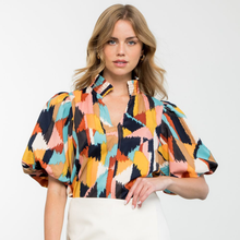  Multi Color Pattern Puff Sleeve Top