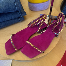  Luxor Flat Fuchsia Suede Gold Ankle Sandal