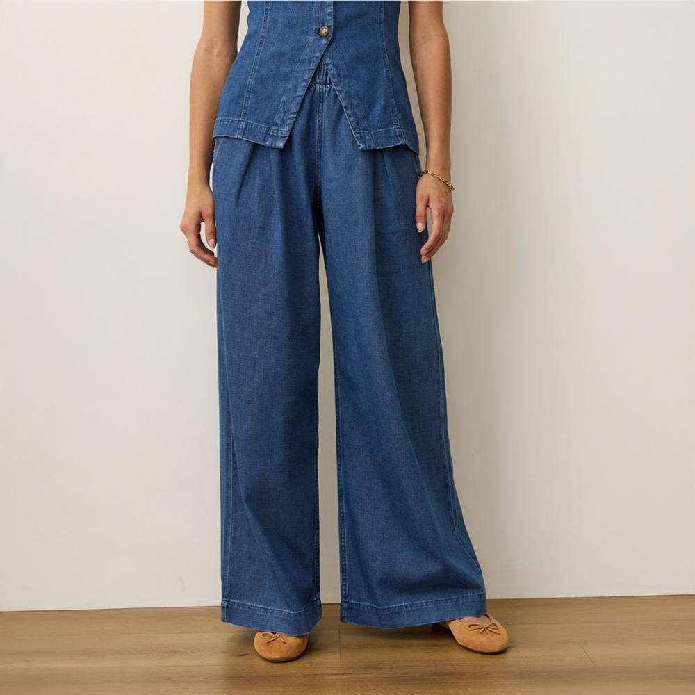 Allison Pleated Wide Leg Denim Trouser | DLM Supply