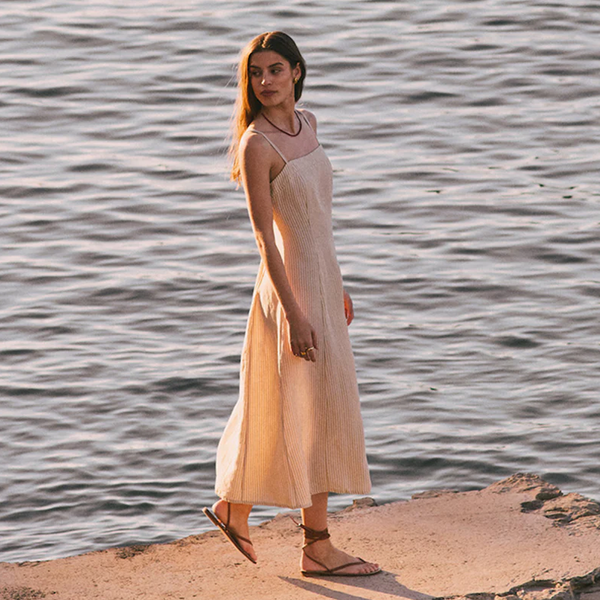fitted linen dress Women's Lucia | Sand Stripe Buy Navy Blue Cotton Color:Naranja Might Like: Coconut Elegant Rose Gold Mother