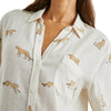 Charli Natural Leopard Embroidered Long Sleeve Blouse