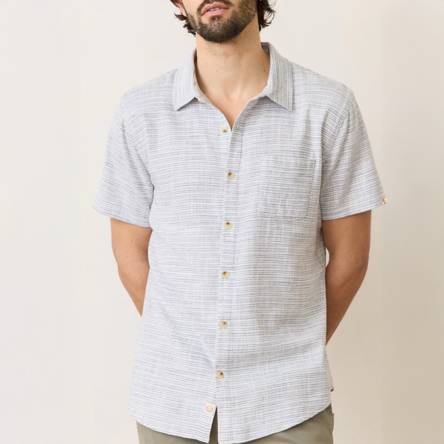 MARINE LAYER Short Sleeve Stretch Selvage Stripe Shirt