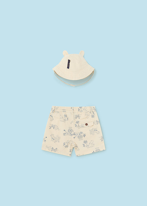 Cream Bermuda Short with Bucket Hat Set
