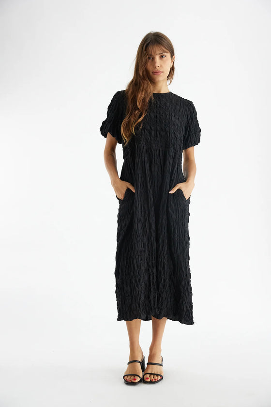 Textured Short Sleeve Midi Dress