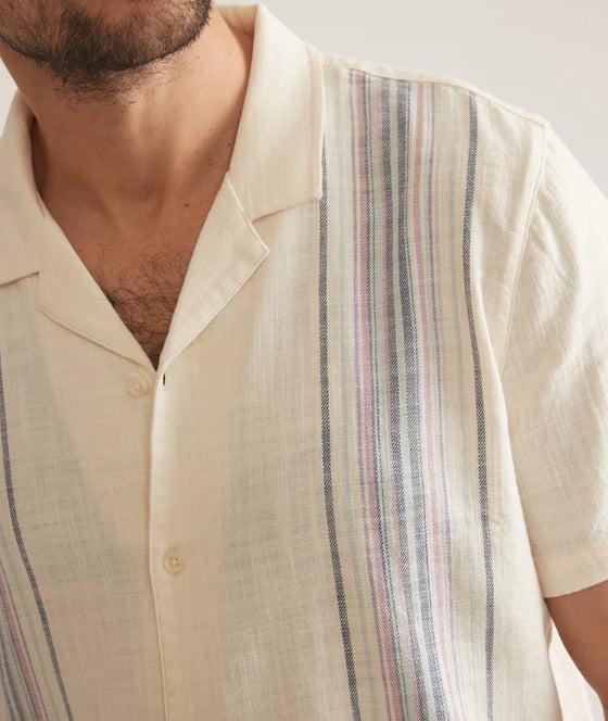 Short Sleeve Stretch Selvage Placed Vertical Stripe Resort Shirt