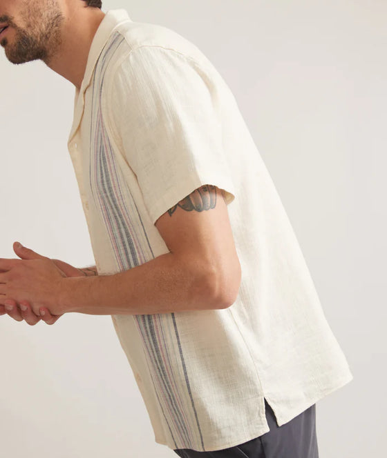 Short Sleeve Stretch Selvage Placed Vertical Stripe Resort Shirt