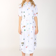  Embroidered Button Front Midi Dress