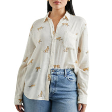  Charli Natural Leopard Embroidered Long Sleeve Blouse