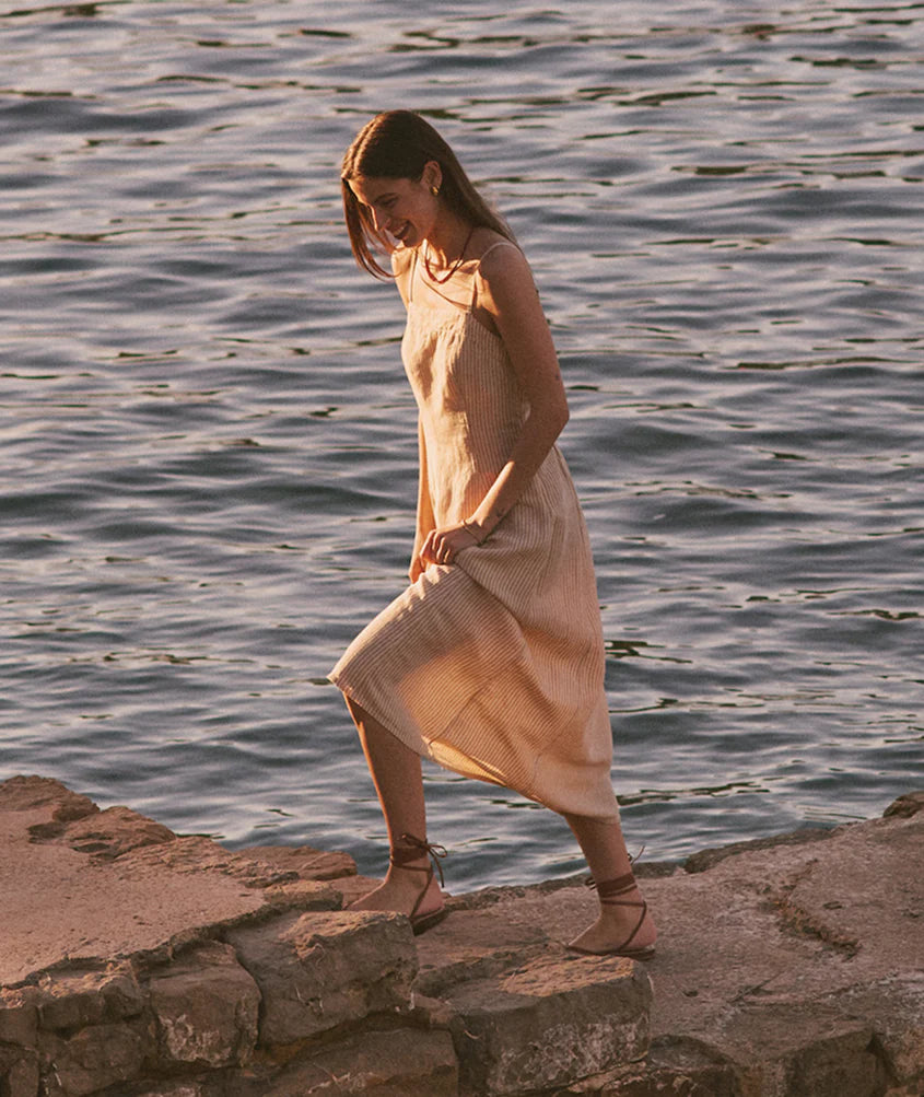 Women's Lucia Linen Dress | Sand Stripe