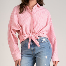  Striped Long Sleeve Button Down Tie Top