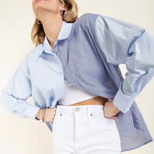  Oversize Mixed Stripe Button-Up Shirt
