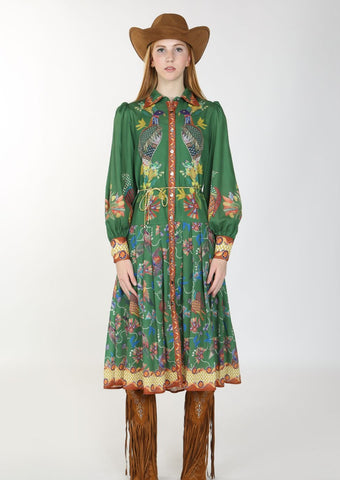 Beulah Style Green Midi Dress