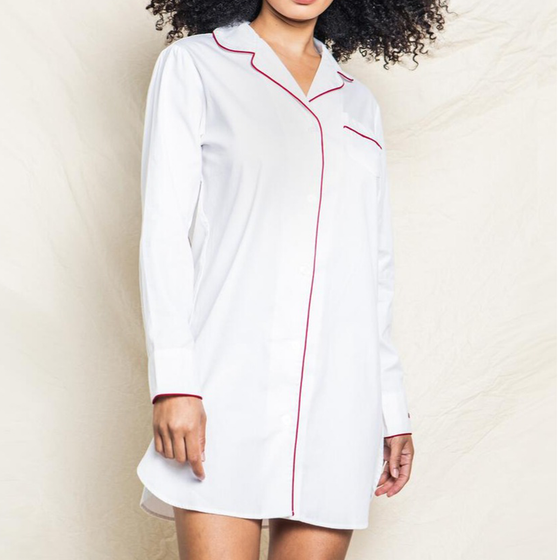 Women's White Nightshirt with Red Piping