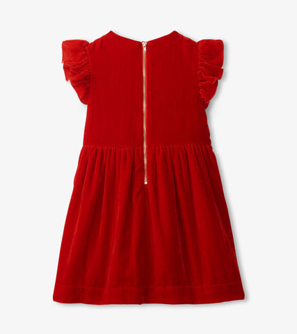 Red Velvet Smock Panel Dress
