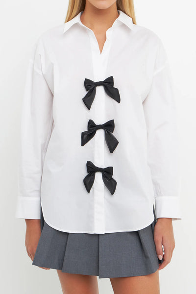 Long Sleeve Button Down Blouse with Bows