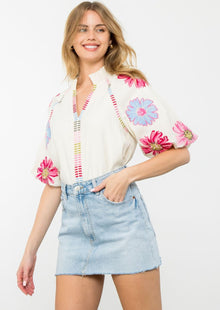  Embroidered Floral Top