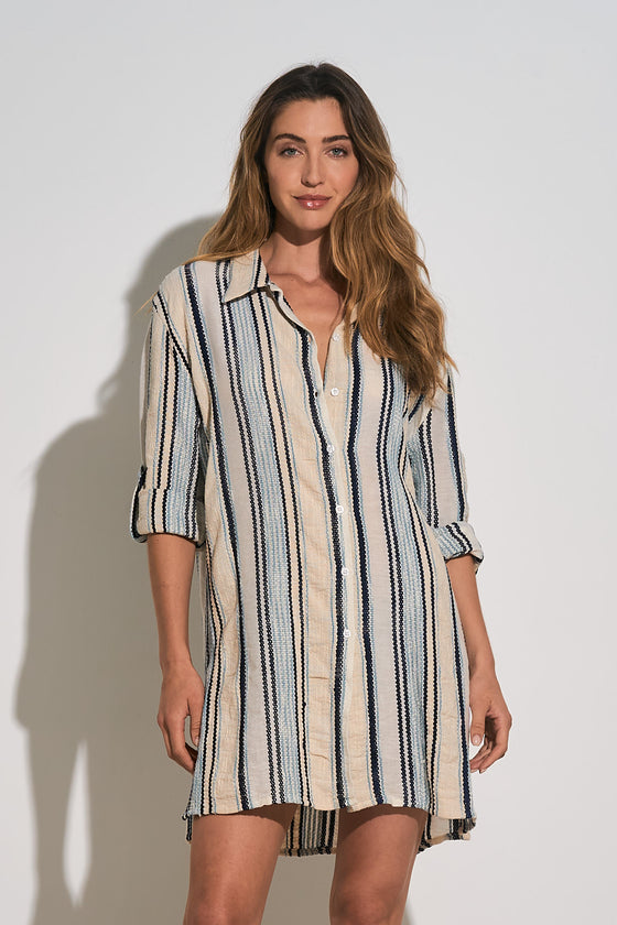 Striped Button Front Tunic Cover Up