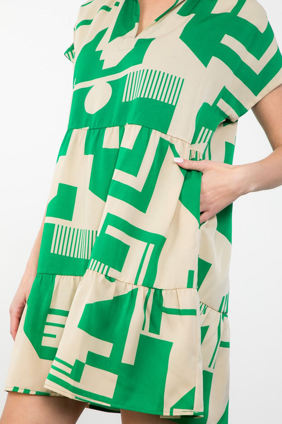Short Sleeve Print Midi Dress