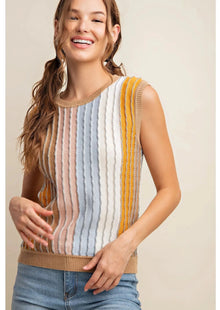  Mulit Color Shimmer Striped Sweater Tee
