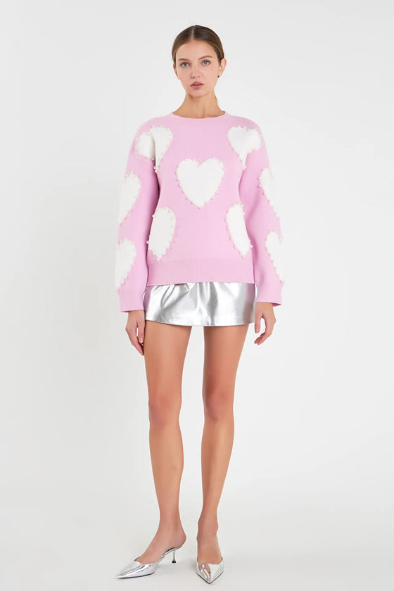 Pink Multi Heart Pearl Sweater