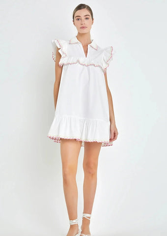 White Ruffle Mini Dress