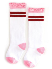  Cherry Stripe Lace Top Knee High Socks