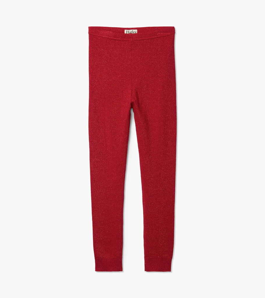 Red Shimmer Cable Knit Leggings