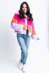 Colorblock Stripe Fur Jacket