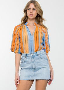  Striped Puff Sleeve Top
