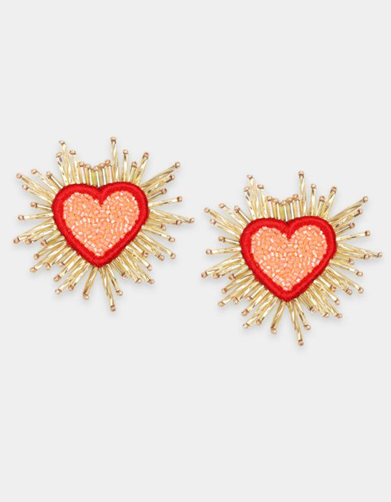 Large Sparkle Heart Beaded Earrings