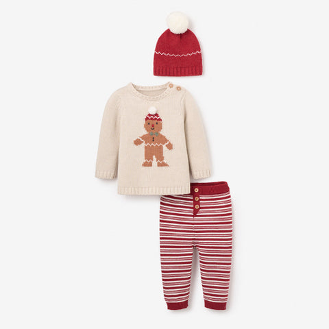 Gingerbread Pullover + Striped Pants + Red Hat Set