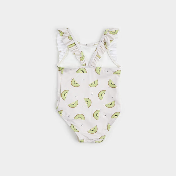 Girl's Kiwi Print On Crème One-Piece Swimsuit