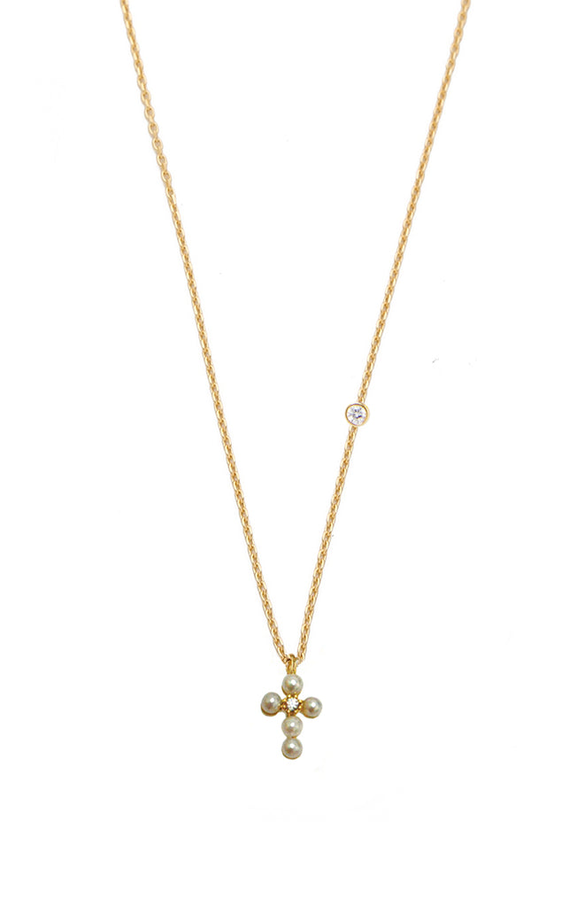 Pearl & CZ Cross Necklace