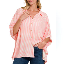  Rayon Striped Short Sleeve Button Up Shirt