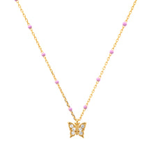  Enamel Beaded Chain with CZ Butterfly Pendant