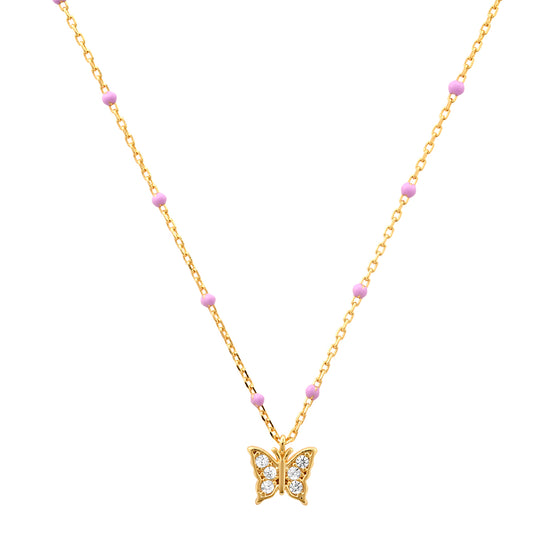 Enamel Beaded Chain with CZ Butterfly Pendant