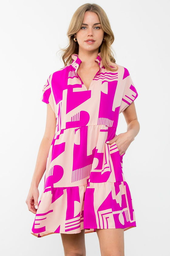 Short Sleeve Print Midi Dress