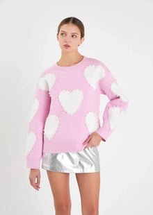  Pink Multi Heart Pearl Sweater