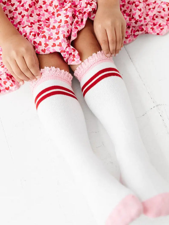 Cherry Stripe Lace Top Knee High Socks