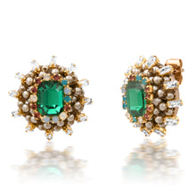  Mixed Media Pearl and Emerald Cut Stone Earrings